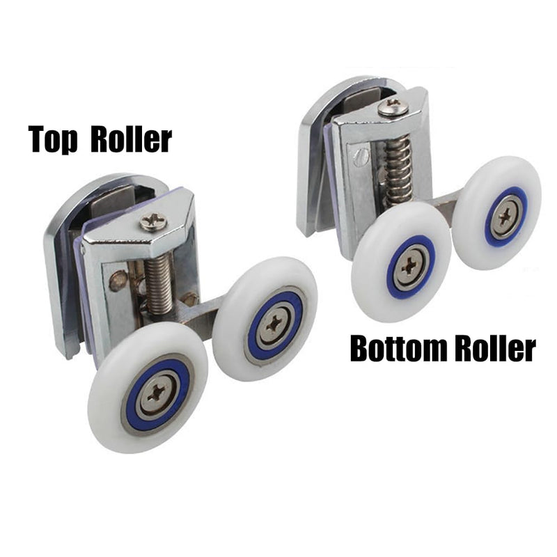 26mm Shower Door Rollers, 4PCS Sliding Shower Doors Wheels, Replacement Wheels Shower Doors，2xDouble Twin top/Bottom Shower ，Shower Door Runners Pulleys for Curved Glass Doors 6-8mm (QY141)
