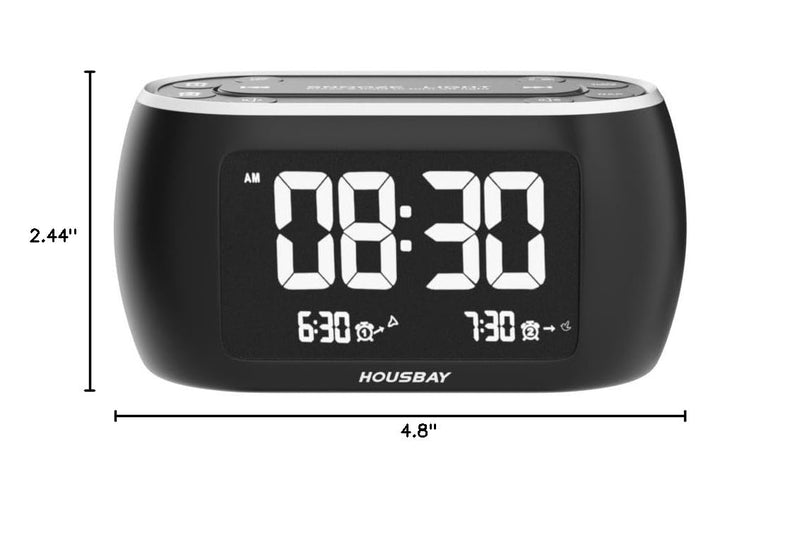 HOUSBAY Glow Small Alarm Clock Radio for Bedrooms with 7 Color Night Light, Dual Alarm, Dimmer, USB Charger, Battery Backup, Nap Timer, FM Radio with Auto-Off Timer for Bedside Black