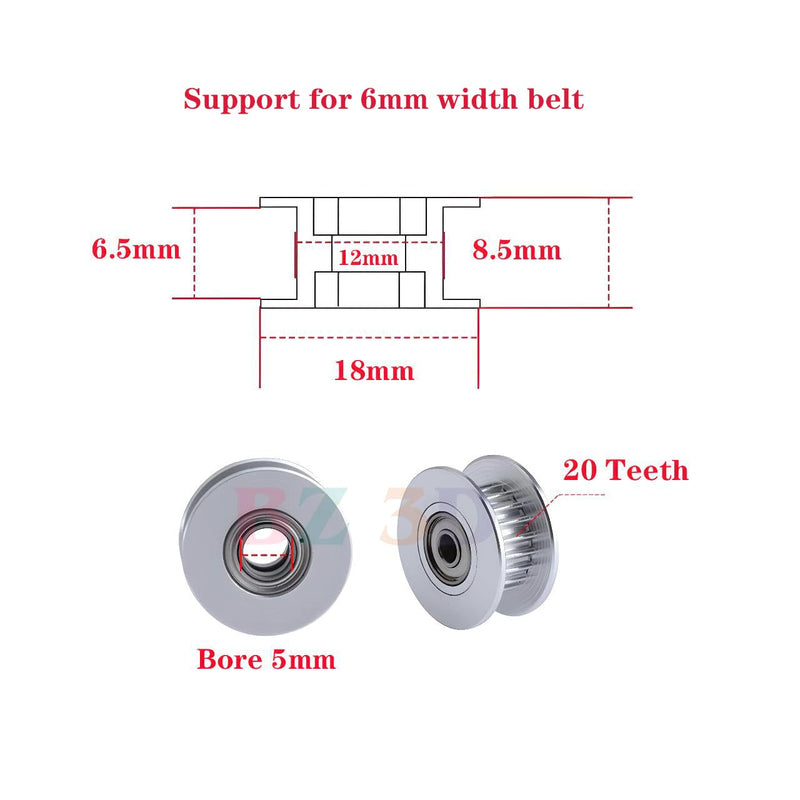 GT2 Idler Pulley 20 Teeth Bore 5mm Width 6mm 20T GT2 Idler 5mm for 3D Printer 6mm Width GT2 Timing Belt.(10pcs) GT2 Idler 6mm Width 20 Tooth Bore 5mm