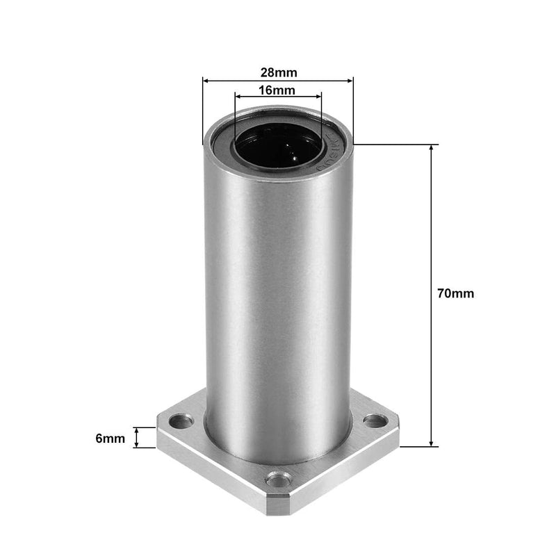uxcell LMK16UU Square Flange Linear Ball Bearings, 16mm Bore Dia, 28mm OD, 70mm Length(Pack of 2)