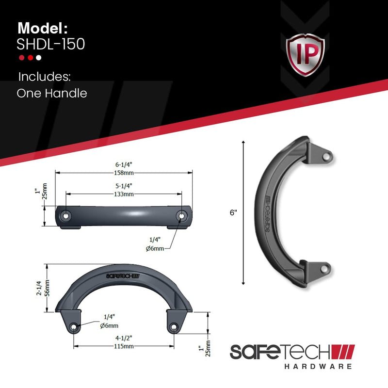 Safetech Hardware SHDL-150 Polymer Pull Gate Handle | Side Fixing Legs, Easy Alignment & Added Strength | Left & Right Reversible | Aluminum, Vinyl/PVC, & Wood | Any Square Post Gates - Black