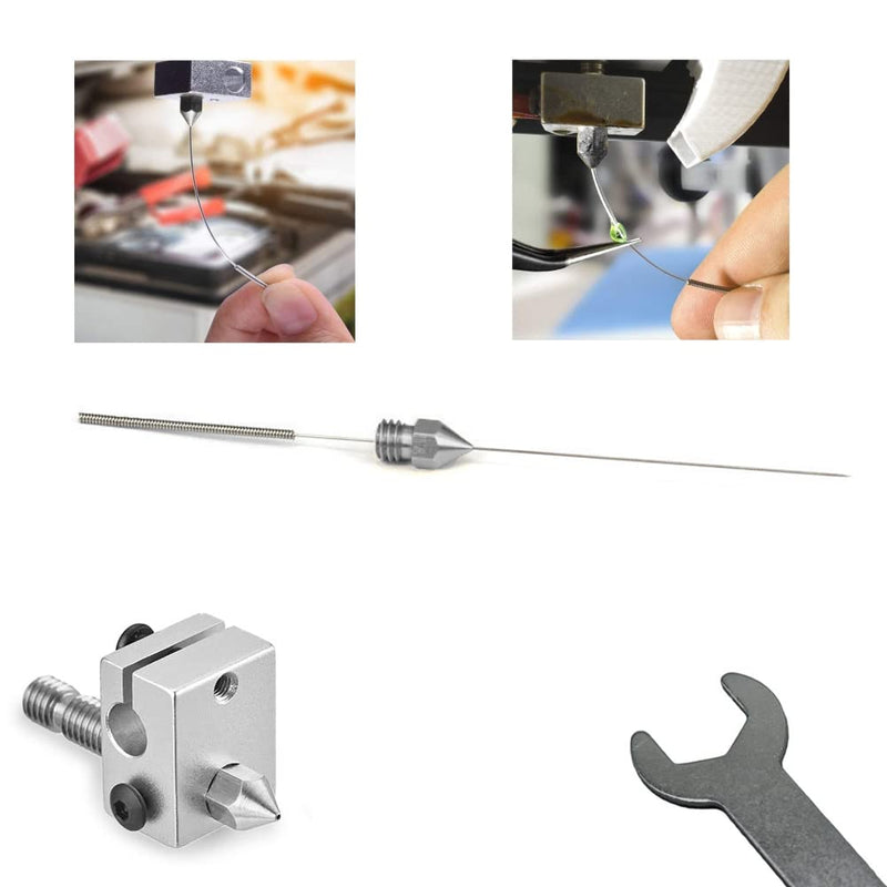3D Printer Stainless Steel Extruder Nozzles Set, 10PCS Stainless Steel 0.4MM MK8 Nozzles, 5PCS 0.4MM Nozzles Cleaning Needles with Wrench for Makerbot Creality CR-10/Ender 3/3 V2/3 S1/5 Prusa i3
