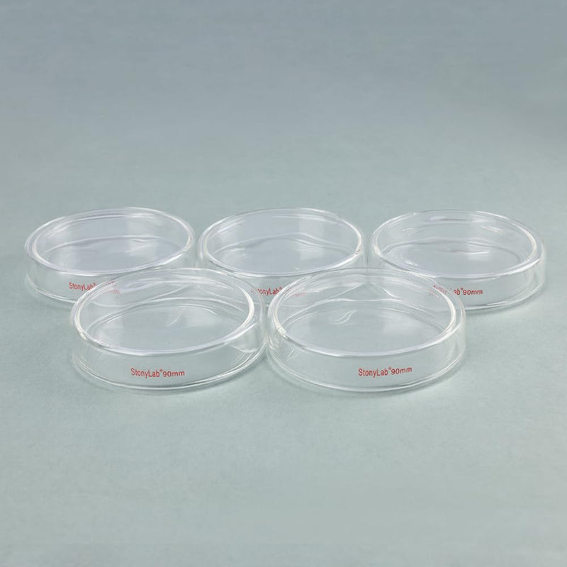 stonylab Glass Petri Dish with Lid, 5-Pack Borosilicate Glass Clear Culture Dish for Laboratory, 90x20 mm