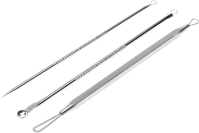 Stainless Steel Blackhead Extractor Kit Acne and Blackhead Removal Tool Set of 3 for Whiteheads, Blackheads, Scars and More - Professional and Personal Use (Silver) - NewNest Australia