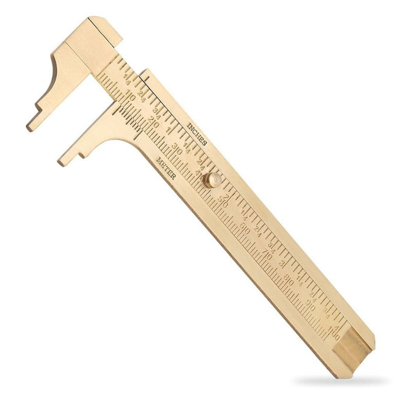 Brass Pocket Caliper with Double Scale Sliding Gauge Bead Measuring Tool Millimeter Gauge Mini Brass Vernier Caliper Brass Ruler, Gold Ruler for Measuring Jewelry(100mm) 2 Pack