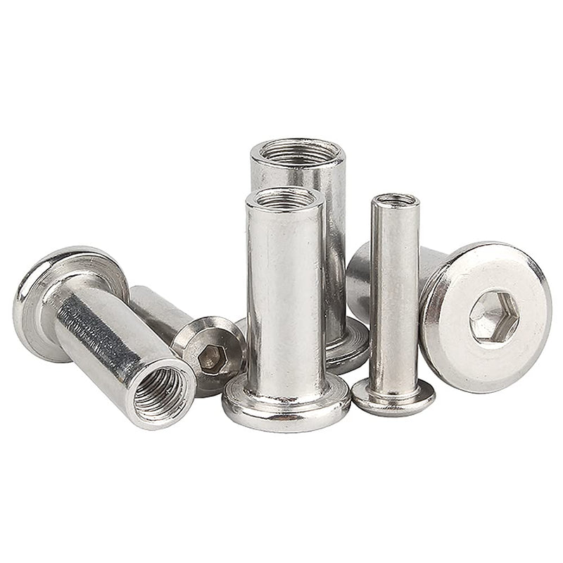 Stainless Steel Lock Nuts - M6 M8 Internal Thread Hex Socket Barrel Nuts Flat Head Insert Nuts Cylindrical Rivnut for Wood Furniture M8x25 (2 Pcs)