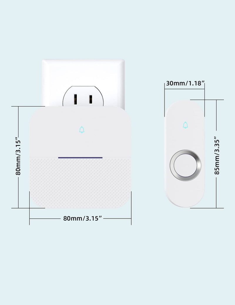 AIDA Lighted Wireless Doorbell for Home, Waterproof Battery Doorbell Wireless 1,000ft Range, 5 Volume Levels with 58 Doorbell Chimes & LED Flash (White, Doorbell with 2 Buttons & 1 Receiver) White