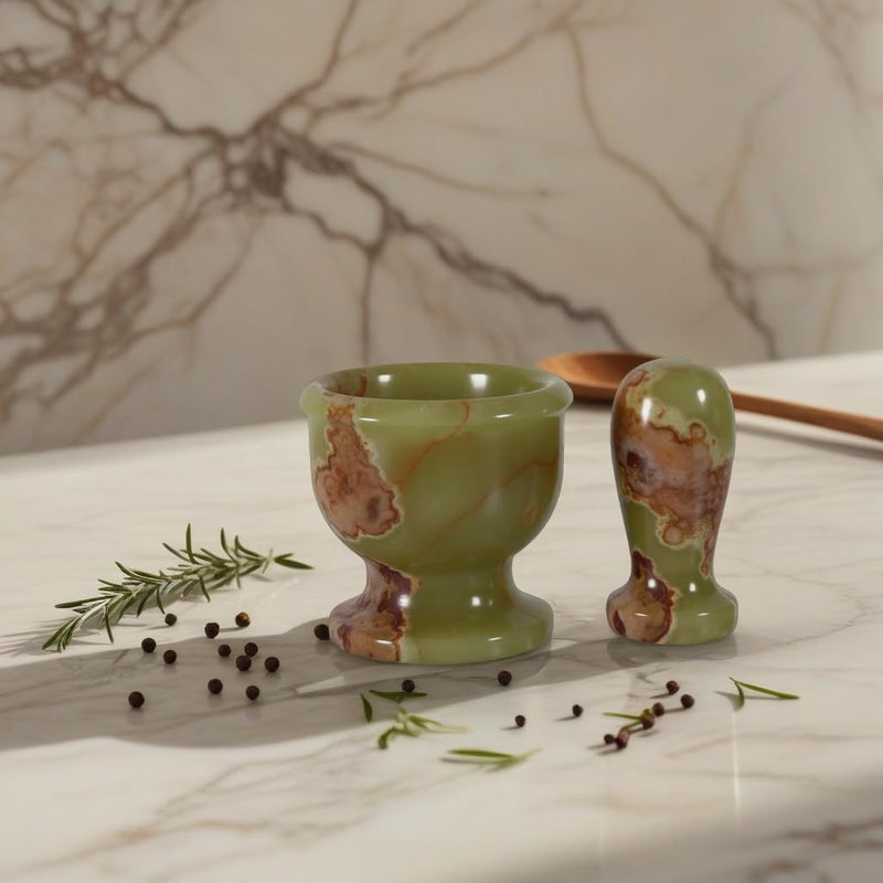Mini Mortar and Pestle Set – 2.5″ Marble Stone Grinder with Polished Bowl & Non-Slip Base | Small Spice Crusher, Herb Grinder & Pill Crusher Multi Green 2.5x2.5