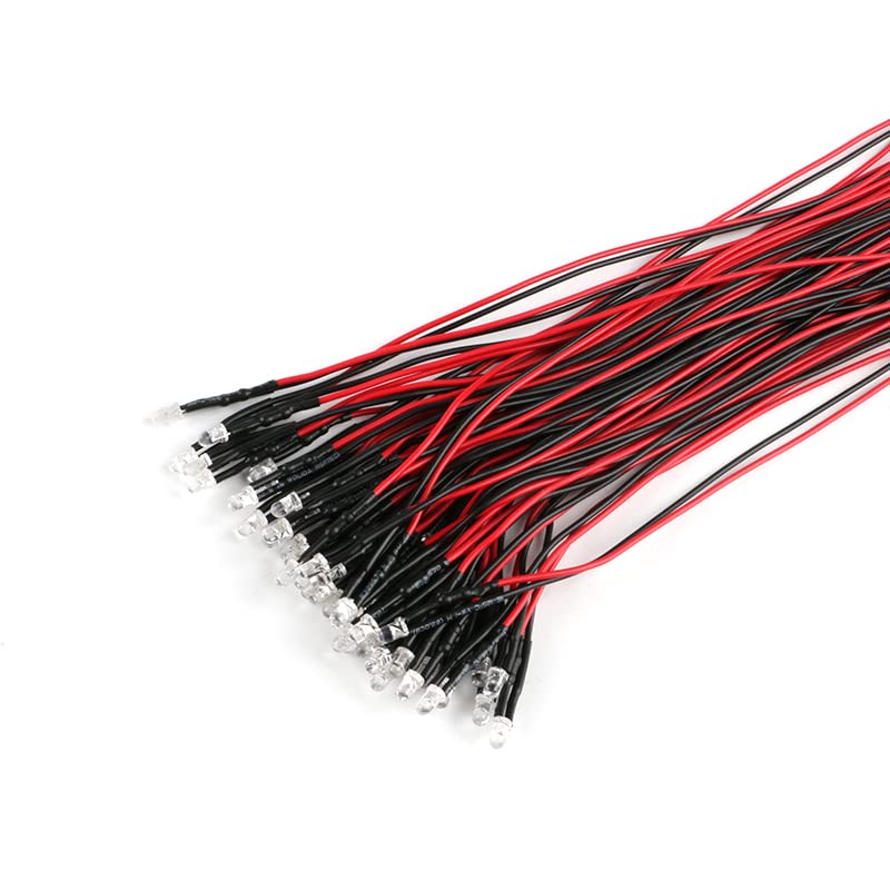 50Pcs 3mm Light Emitting Diodes LED Bead with Wire Decorative Toy Car Indicator Light DC 5V~12V Red Light 3mm