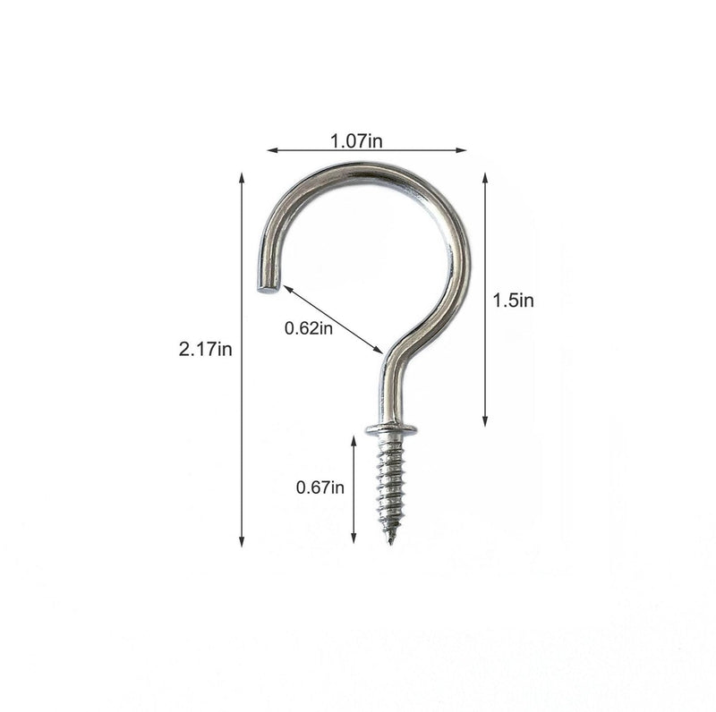 Screw Hooks Stainless Steel Screw-in Light Hooks 1-1/2" Screw Cup Hook Ceiling Hooks 36 Pcs