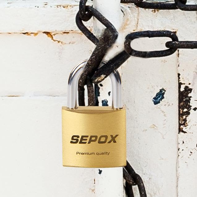 SEPOX® 6 Pcs Pack Heavy-Duty Solid Brass Padlocks with Same Keys 9 Pcs, Weather Proof Body 40mm 1-9/16", Anti-Rust & Anti-Cut Shackle, Outdoor Lock Keyed Alike for Gates, Shed, Fence, Gym Locker 6pcs