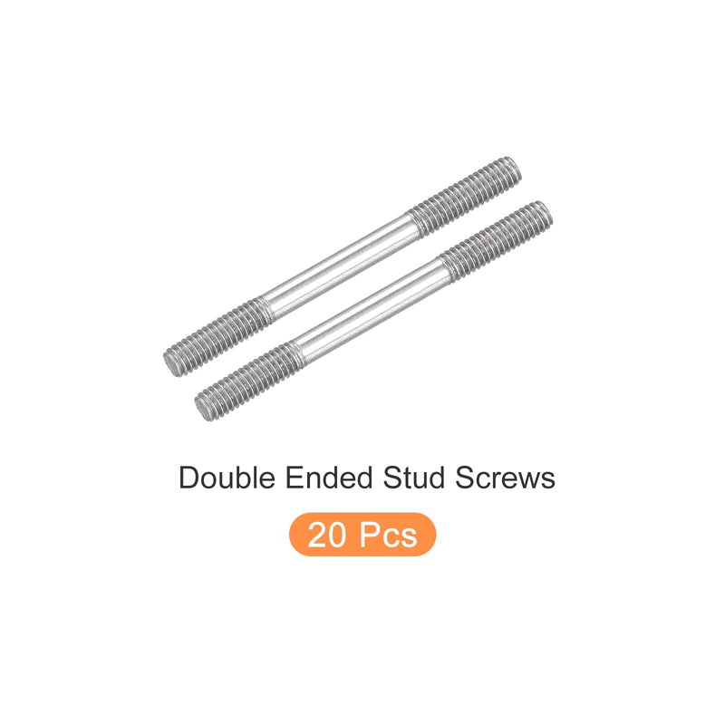 METALLIXITY Double Ended Stud Screws (M4 Thread 50mm Length) 20pcs, 304 Stainless Steel Dual Threaded Rod Bolts - for House Maintenance M4x50mm 20