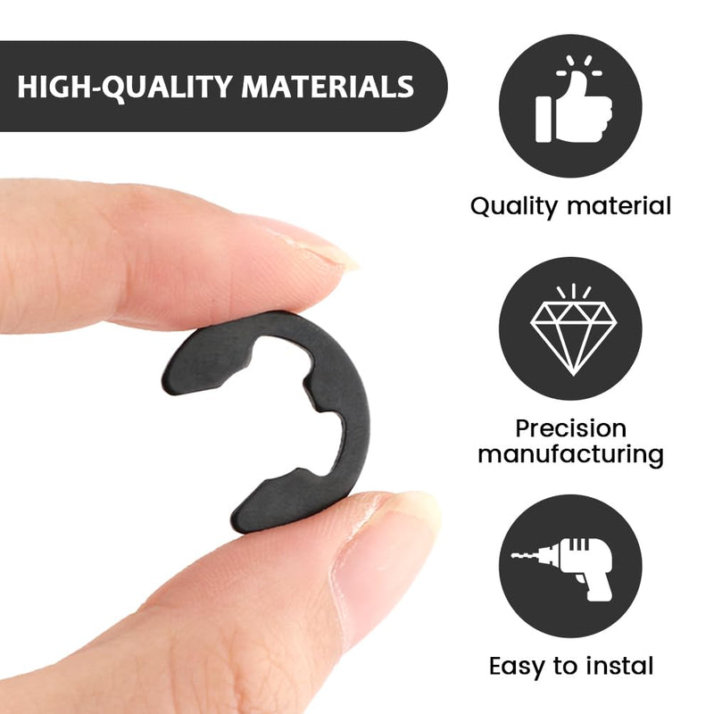 Professional E Clip External Retaining Rings Snap Rings Assortment Kit Manganese Steel Internal, Heat Treated External Retaining Clips black 120pcs