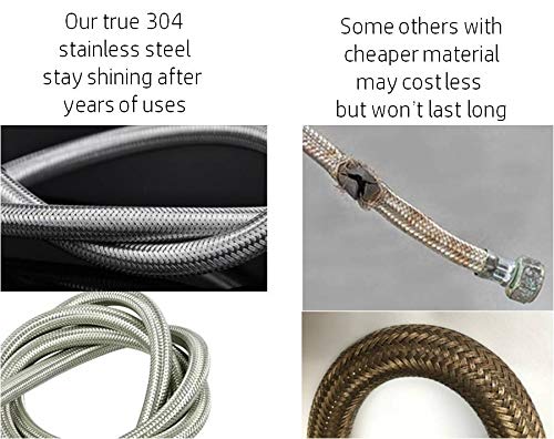 2-pack premium stainless steel washing machine hoses - 5 FT no-lead burst proof red and blue lined water inlet supply lines - universal 90 degree elbow connection - 10 year warranty