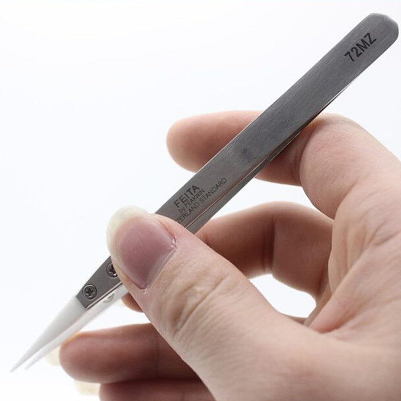 FEITA Precision Pointed Ceramic Tweezers - Temperature Resistant and Anti-Magnetic White Fine Pointy Ceramic Tips Twizzers - For Electronic Repair, DIY Crafting Hobby Tools - 1 Pc White Head