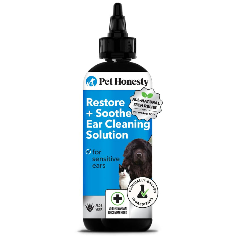 Restore + Soothe Ear Cleaner for Dogs & Cats – Gentle Dog Ear Cleaning Solution with Aloe Vera – Soothes Itching Ears, Irritation, + Aches, Supports Ear Health – Vet Recommended Pet Ear Cleaner – 4oz