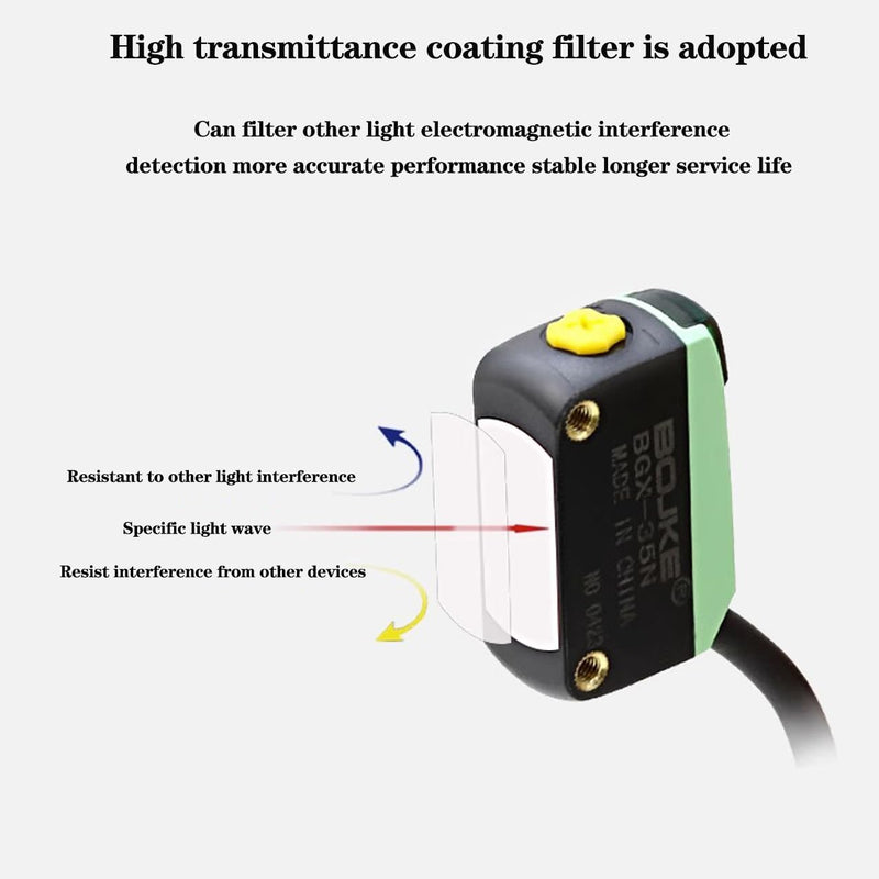 BGX-35N NPN Photoelectric Sensor,Diffuse Reflective Spot Size 2MM Sensor,LED Display Light Detection Distance 400MM BGX-35N (NPN)