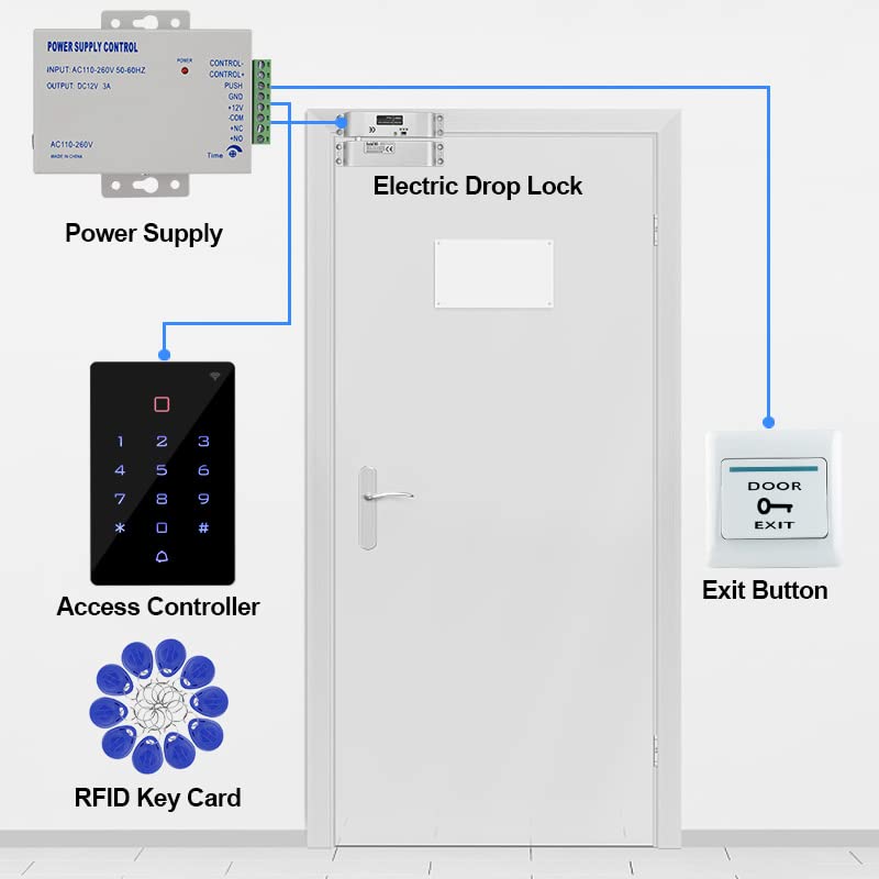YiToo Full Kit of RFID 125KHz Access Control System WiFi Tuya Smart APP Control with 12V Electric Bolt Lock Power Supply Exit Button