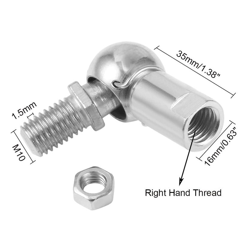 Ball Head Joint Rod End Bearing, 2pcs M10 Right Thread Ball Socket Universal Joints Carbon Steel Angle Ball Joint Fitting for Automotive, Hinged Door, Cupboard M10 (2pcs)