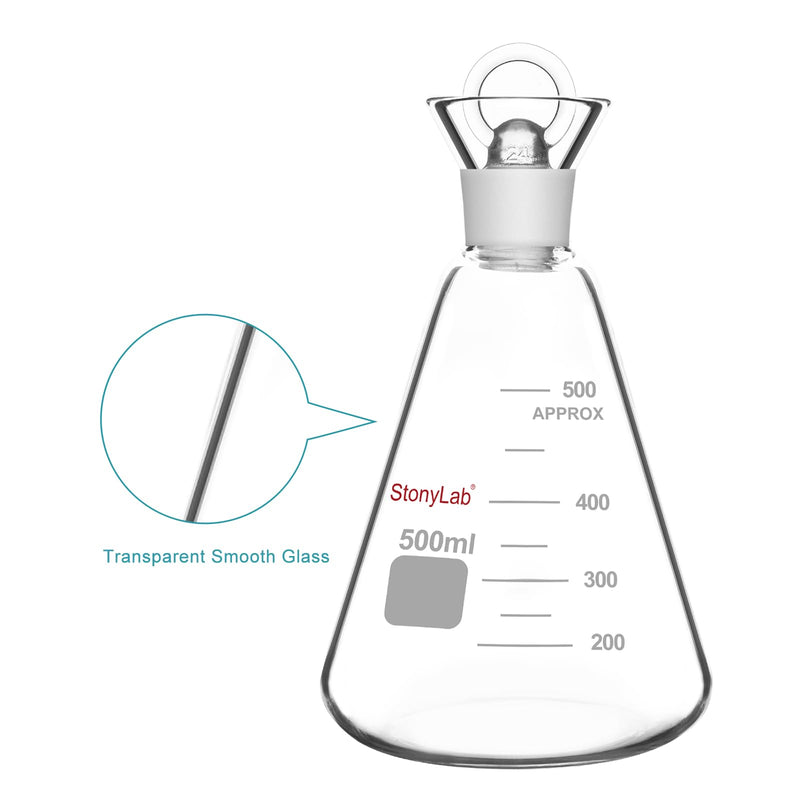 stonyLab Iodine Flask with Stopper, 500 ml Capacity, Wide Mouth Design, G3.3 Borosilicate Glass, for Laboratory Iodine Value Determination