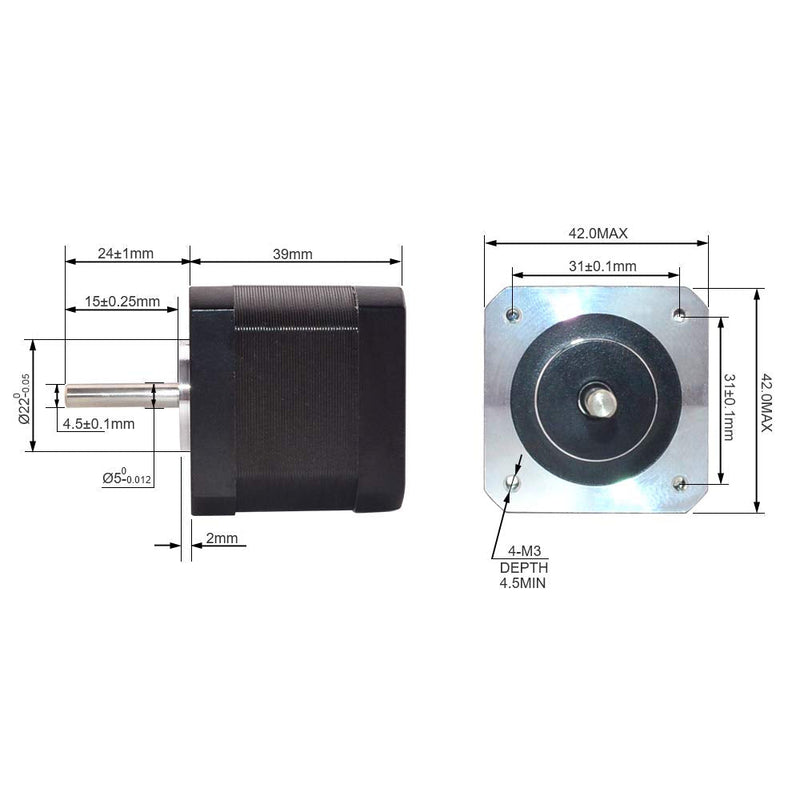 STEPPERONLINE Nema 17 Stepper Motor 1.5A 63.74oz.in 39mm Body with 1m Cable and Connector for DIY CNC/ 3D Printer