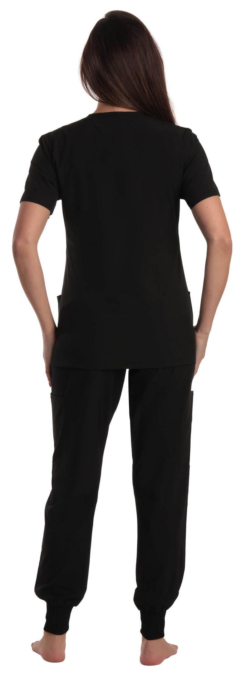 Just Love Women's V-Neck Scrub Set Medium Black Stretch Fabric