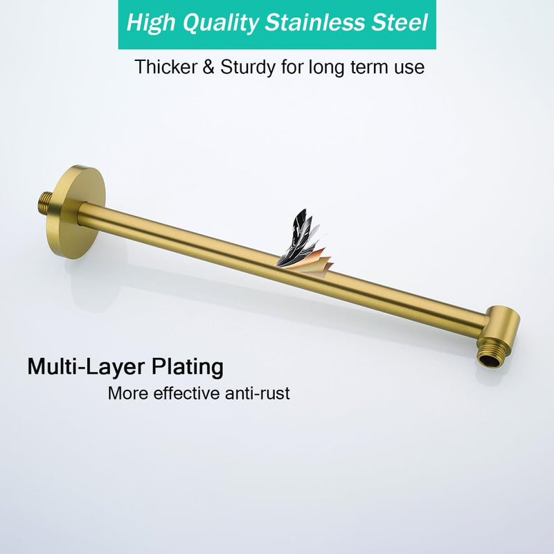 Shower Arm,16 Inch Rain Shower Head Extension Extender,With Flange and Teflon Tape,Made of Thicken Stainless Steel for Bathroom Rainfall Shower,Champagne Bronze,SE-91088-16CB Champagne Bronze(91088)