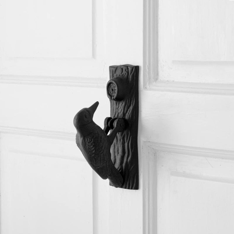 Renovators Supply Manufacturing Door Knockers for Front Door 6.5 in. Black Cast Iron Woodpecker Shaped Door Knocker with Mounting Hardware