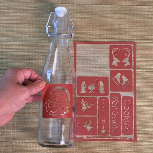 Over'N'Over Reusable Glass Etching Stencils – Durable Self-Stick Designs for Glass, Mirrors, and Ceramics with Armour Etch Cream – 5" x 8" Stencil Sheet - Cookies for Santa