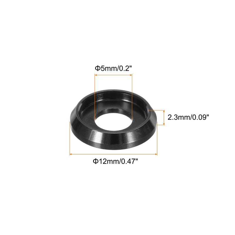 MECCANIXITY M5 Cone Cup Countersunk Washers,Hole Dia 5mm/0.2" Aluminum Gaskets Cup Head Washer Gasket for Screw RC/FPV/PC/Drone/Mechanical Accessories Model Parts,Pack of 20(Black) Black