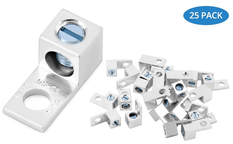 QWORK Aluminum Alloy Mechanical Lugs, 25Pcs Tin-Plated Cable Connectors with 5/16-24 Screw Size for 14 AWG - 2/0 AWG Conductors
