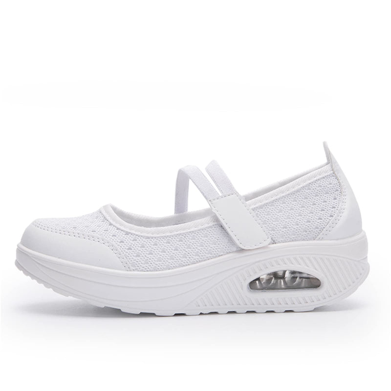 Touchmosees Women's Nurse Sneakers Orthopedic Diabetic Walking Wedge Sneaker Platform Toning Rocker Shoes 8023 White 38