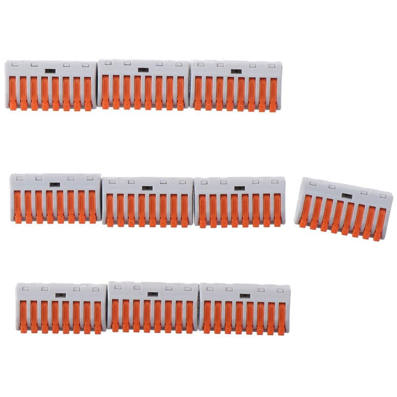 10Pcs Classified Conductor, Useful Compact Terminal, PCT-218 Cable Connect, Tie Rod Nut, Orange 8-Port Wire Connector for Quick Connect