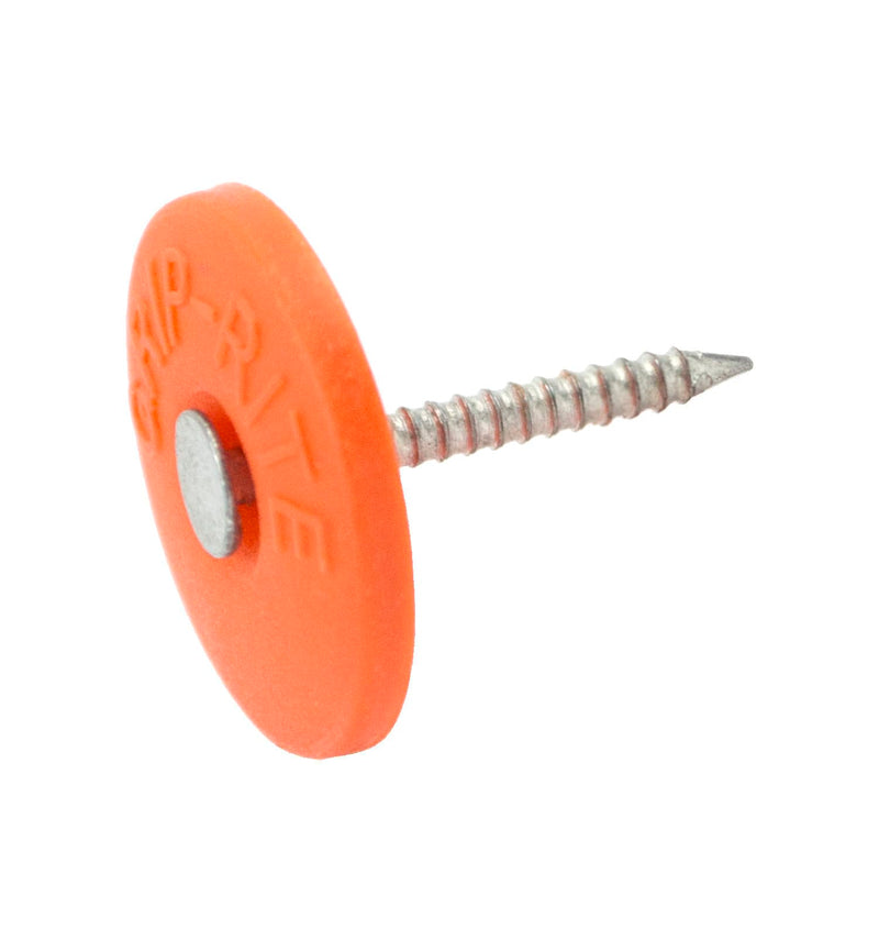 Grip-Rite 1PRCAP1, #12 x 1 Plastic Cap Roofing Nail, Electrogalvanized, Diamond Point Ring Shank, 1lb Box