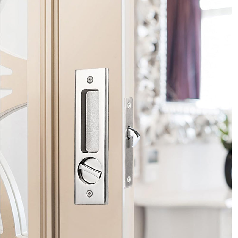 CCJH Sliding Door Lock Invisible Recessed Handle Latch with Keys for Pocket Door Barn Wood Door Interior Privacy Furniture Hardware Silver