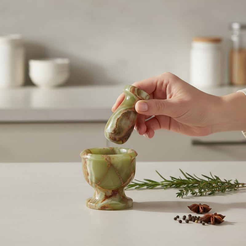 Mini Mortar and Pestle Set – 2.5″ Marble Stone Grinder with Polished Bowl & Non-Slip Base | Small Spice Crusher, Herb Grinder & Pill Crusher Multi Green 2.5x2.5
