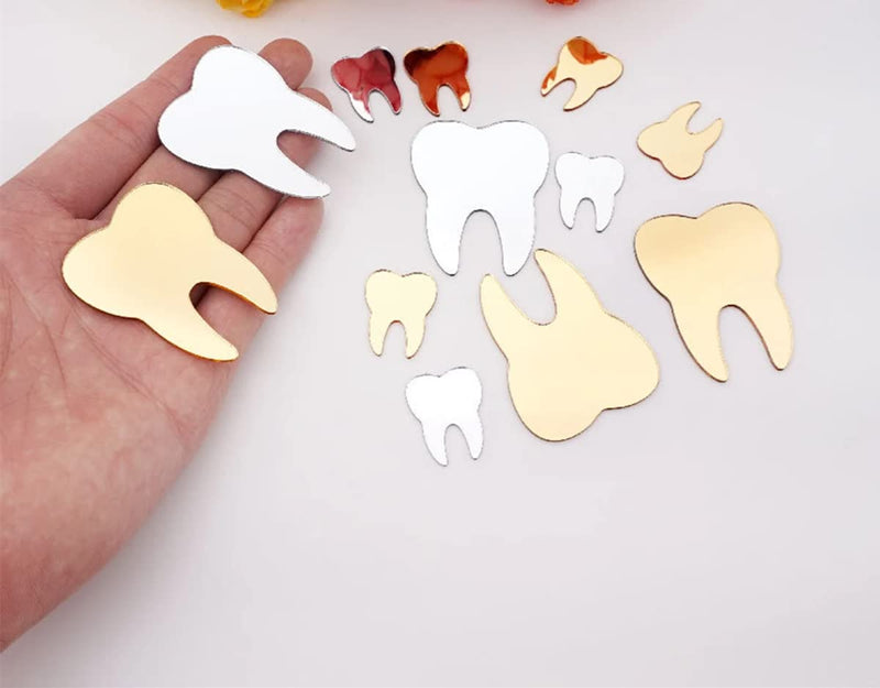 50pcs of DIY Teeth Shape Wall Mirror Sticker, Dental Care Mirrored Teeth Decals for Dentist Clinic Party Decoration (2'', Silver Mirror) 2''