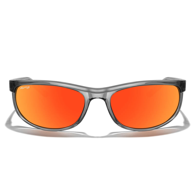 MERRY'S Wrap Around Sport Polarized Sunglasses for Men Women Driving Fishing Cycling Running UV400 Protection S3027 Bright Tra Gray Frame/Red Mirror Polarized Lens 62 Millimeters