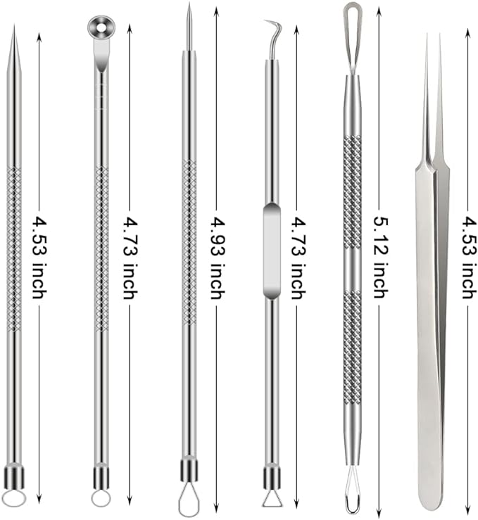 Pimple Popper Tool Kit 6 Pieces Blackhead Remover Acne Needle Tool Set Removal Treatment Comedon Whitehead Popping Pit Nose/Face/Skin Spot Remover Tool Silver - NewNest Australia