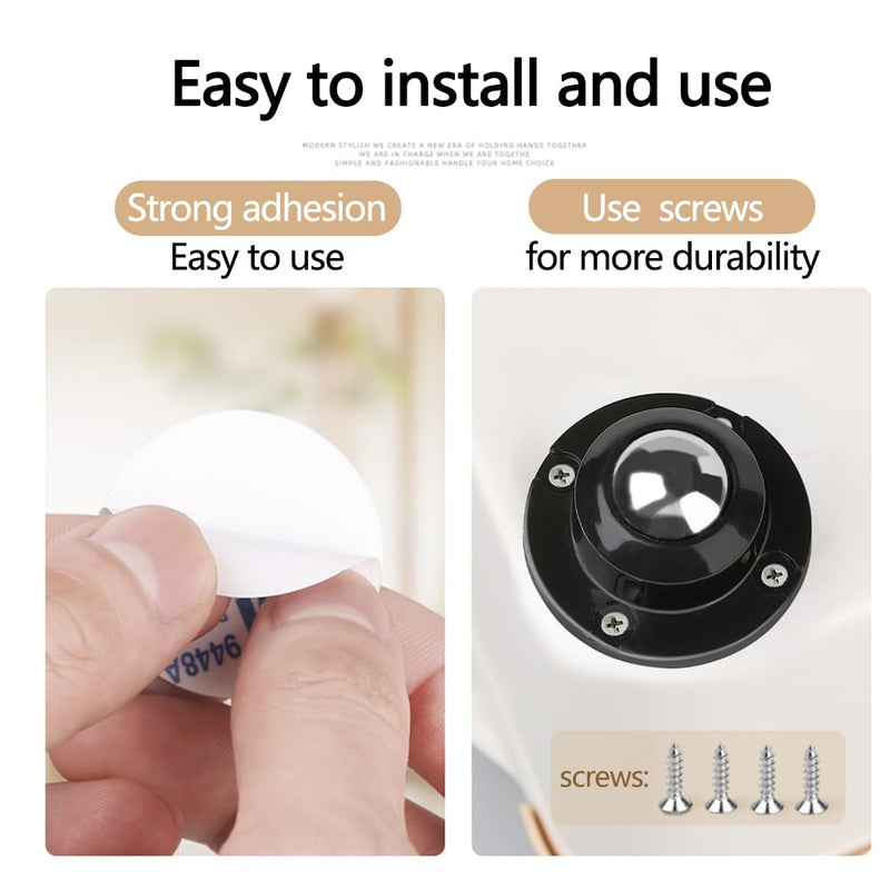 Self Adhesive Caster Wheels for Furniture,Storage Box,Trash Can,PC Stainless Steel Universal Pulley 360 Degree Rotating Adhesive Caster Wheels 0.8 Inch Low Profile Swivel Wheels Black 4 Pack Black【0.8 inch】 4.0
