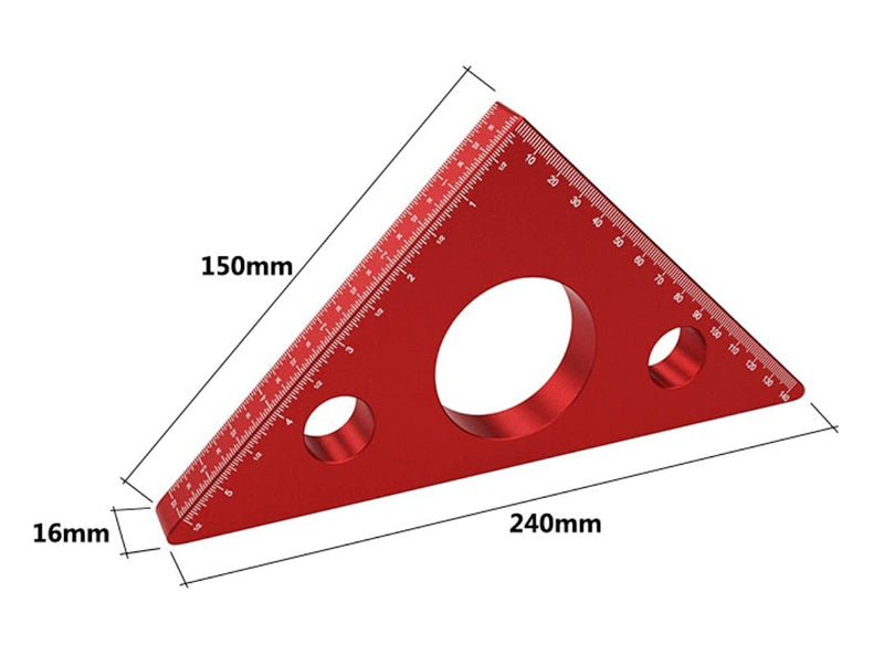 Apple&Orange Aluminium Alloy Woodworking Triangle Ruler Inch Metric Measuring Tools 45 Degree Carpentry Squares Precision Woodworking Tools (Large) Large