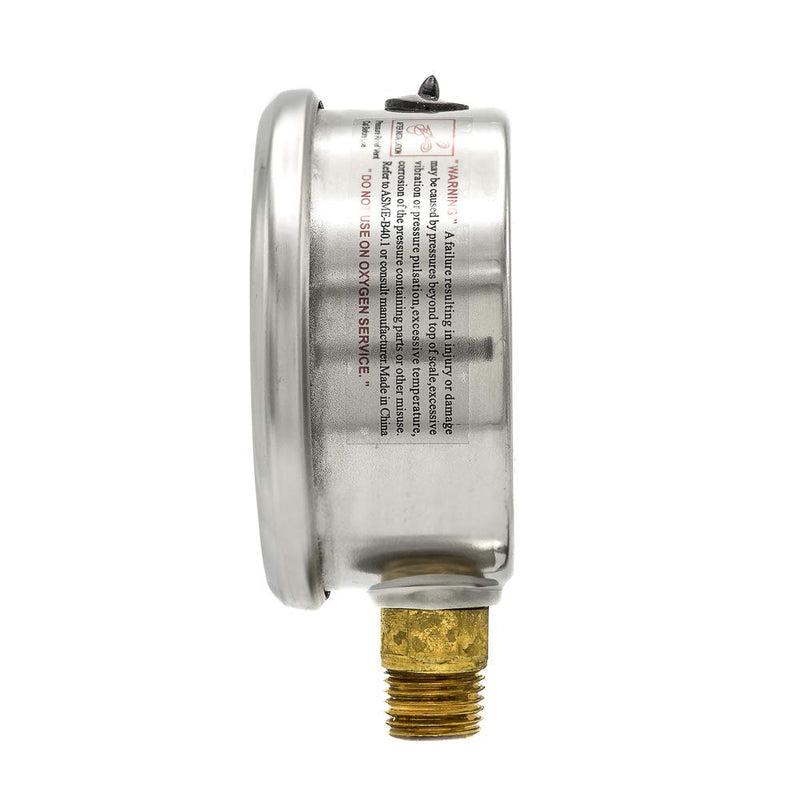 PIC Gauges PRO-201L-254V 0-15000 PSI Pressure Gauge, 2 1/2" Dial, 1/4" Male NPT Connection, Bottom Mount, Dual Scale, Glycerin Filled, Stainless Steel Case/Bezel, Brass Internals & Plastic Lens, -30/0/30 2.5"