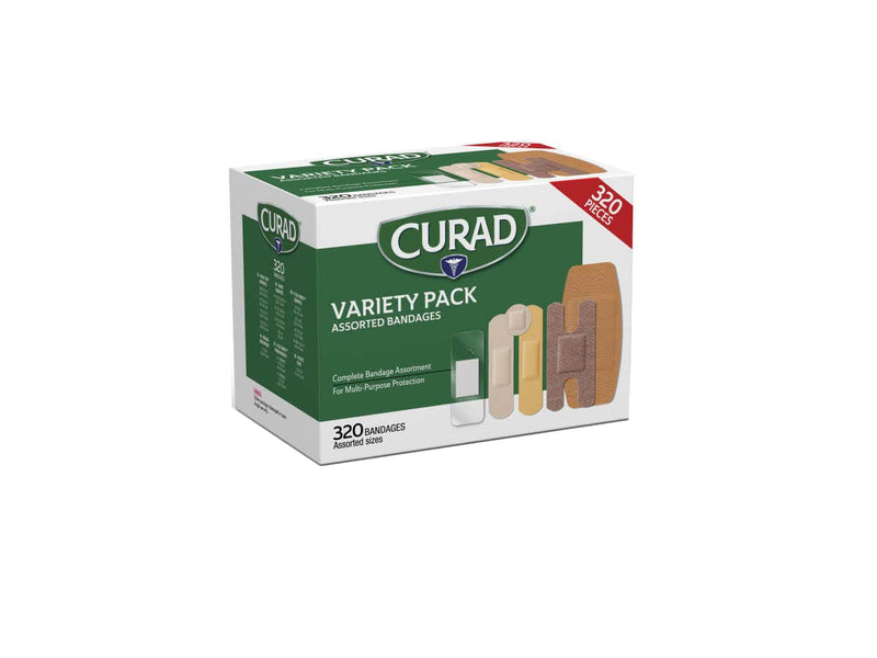 Curad Bulk Variety Pack Assorted Bandages, Flex-Fabric, Waterproof, Plastic, Knuckle, Heavy Duty Bandages (320 Count) 320 Count (Pack of 1)