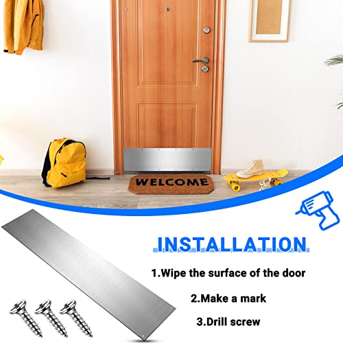 Dunzy 8 x 36 Inches Metal Kick Plate for Bottom of Door Aluminum Kick Plates with Screws for Wood Metal Door Interior/Exterior Anti Scratch Protection(Silver,1 Piece) Silver 1