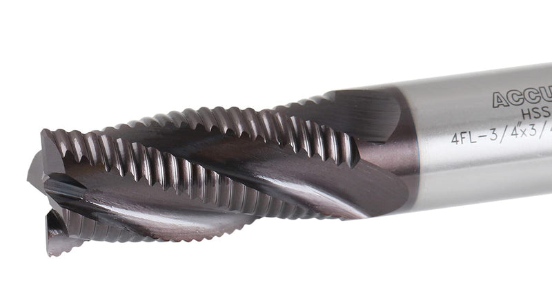 Accusize Industrial Tools 3/4'' Fine Tooth M42 8% Cobalt Tialn Roughing End Mill, 3/4'' Shk Dia, 1-5/8'' Flute Length, 3-3/4'' Oal, 4 Flute, 1104-0034 3/4" Dia, 3/4" Shk Dia, 1-5/8" Flt Length