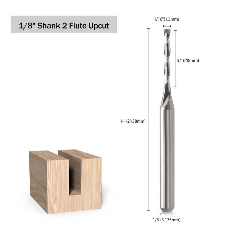 CNC Router Bits 1/8" Shank CNC Bit End Mill 1/16" Cutting Dia Flat Nose Carbide Endmill Two Flute Spiral Upcut Milling Cutter Tool Set for Wood PVC MDF Hardwood (10) 10