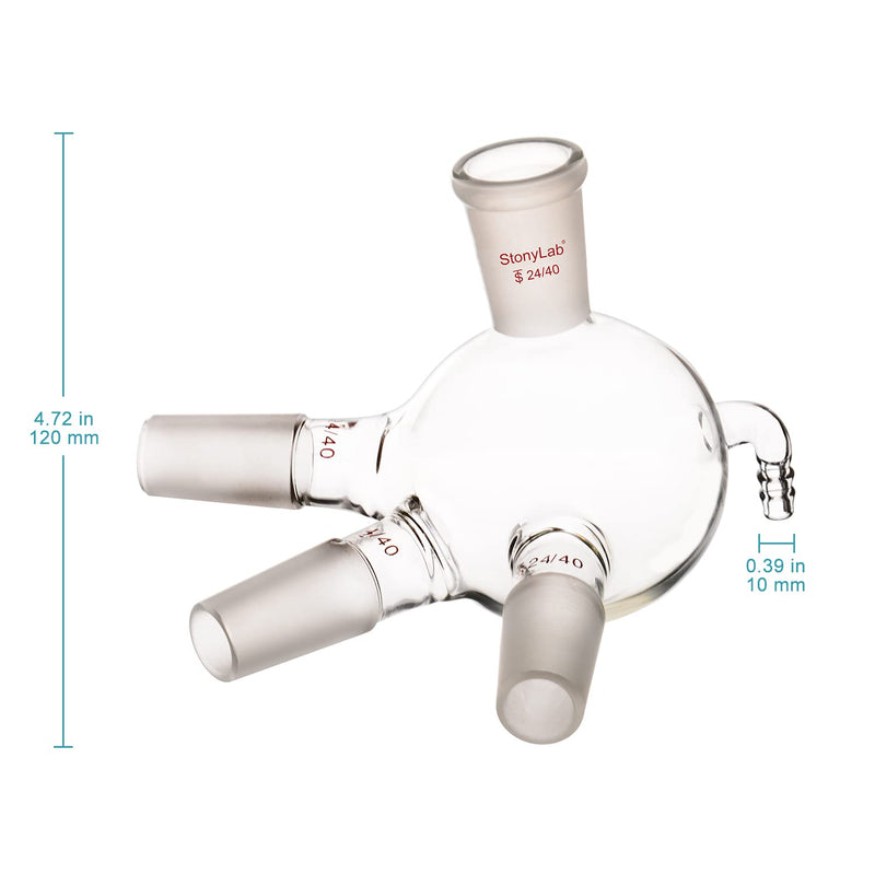 stonylab Glass Distilling Receiver, Cow Type Borosilicate Glass Distillation Receiver with 24/40 Joints and Hose Connection, Used with Short Path, 500 ml