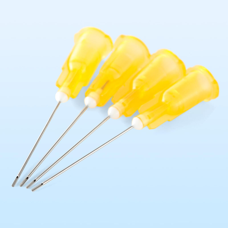 JMU 100pcs Dental Irrigation Needle Tips, 25G Blunt Dispensing Needle Tips Endodontic Irrigarion Needles, Luer Lock Design, Orange 100