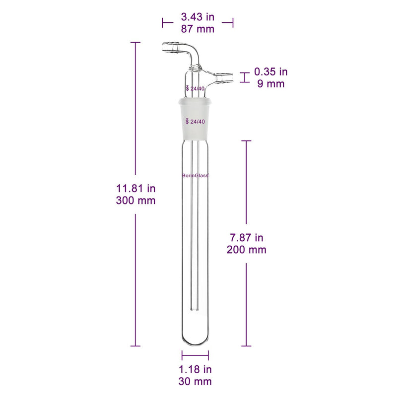 BorinGlass Glass Vacuum Cold Trap Bubbler, 200 mm Length Beneath The 24/40 Joint, with 10 mm Serrated Hose