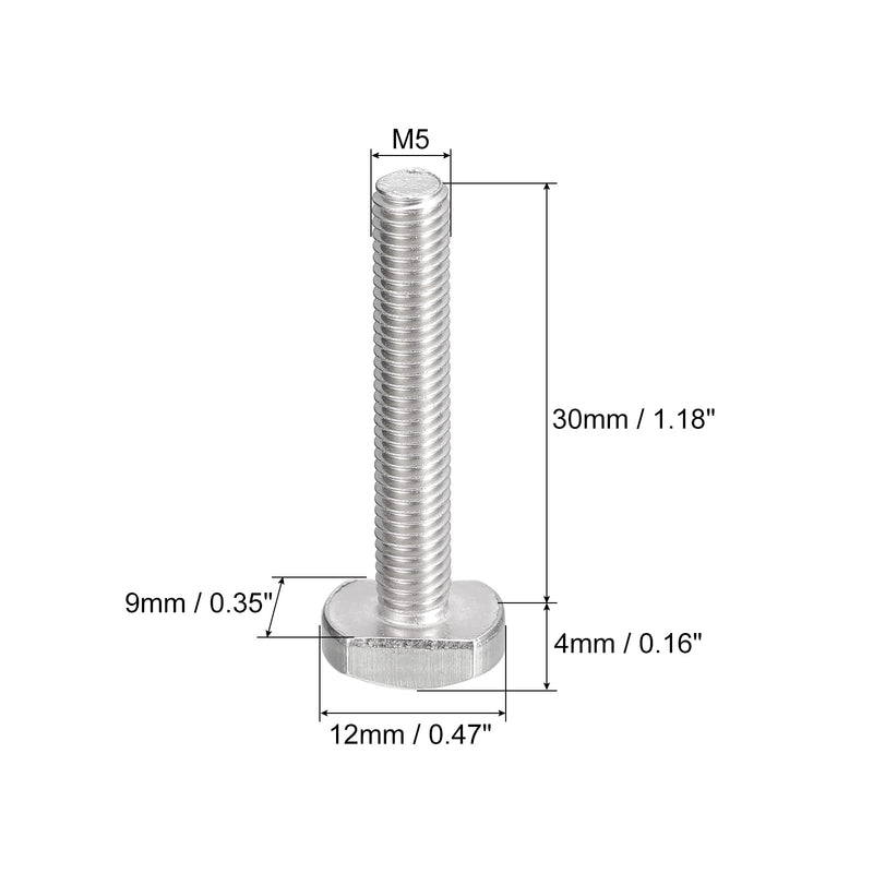 uxcell T-Slot Bolts, 20pcs M5x30mm T Slot Drop-in Stud Sliding Bolts 304 Stainless Steel T Shape Screws for T Track 20
